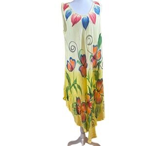 Sunflower Brand Batik Dress/Coverup OSFA Bright Yellow Floral Resortwear Cruise